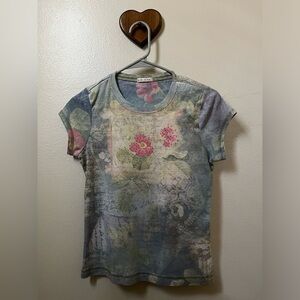 Y2K cap sleeve floral print robes tone tee